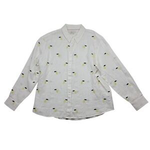 Boden Shirt Women's 12 White 100% Linen Lemon Embroidered Long Sleeve Button Up‎
